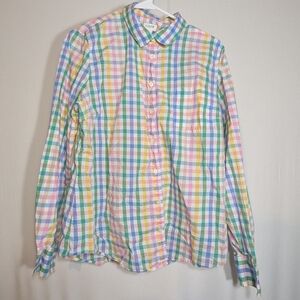 Re-Imagined by J Crew Pastel Plaid Button Down Up Dress Top Rainbow Shirt